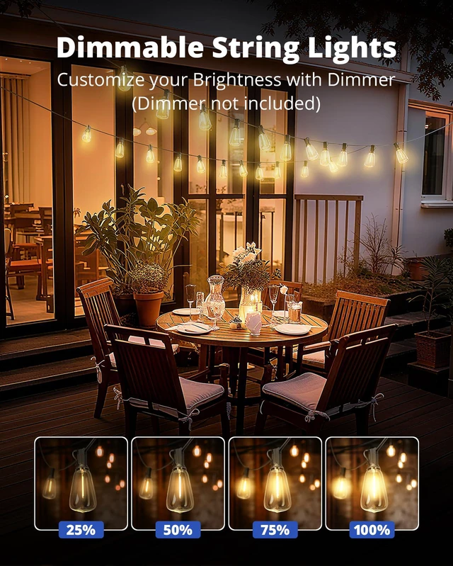 Alt view image 2 of 7 - VIPAR Outdoor String Lights, 30FT LED Patio Lights Waterproof 14 ST38 Bulbs Shatterproof,Edison Outside Lights,Plug-In,2700K Dimmable, Connectable, Hanging Light for Porch Garden Backyard Deck Balcony
