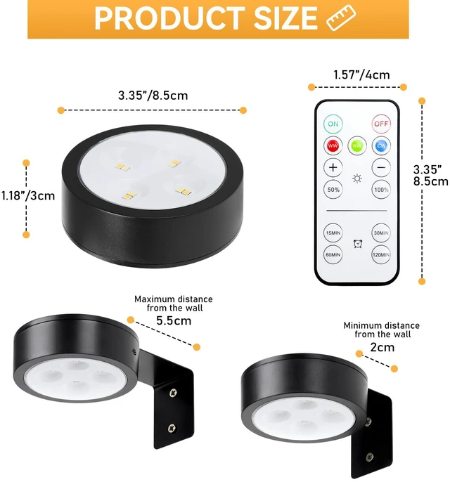 Alt view image 5 of 7 - 4-Pack Picture Light Battery Operated with Remote, Led Lights Dimmable and Timer Painting Light, Art Display Light for Picture Frame Artworking Portrait, Home Wall Decor Puck Lights, Black