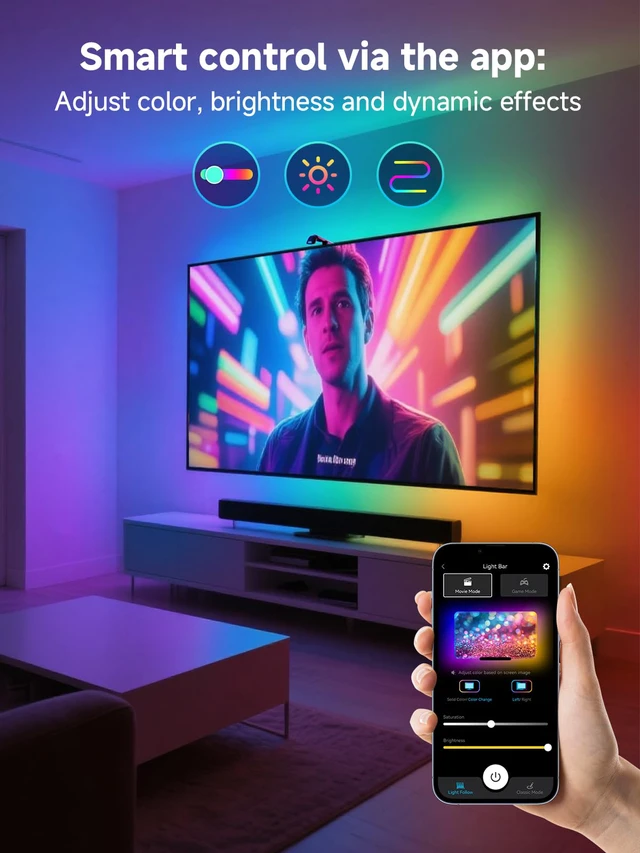 Alt view image 2 of 7 - LED TV Llights with Camera, 13.7FT TV Led Backlights that Change with for 45-65 in TV, Music Sync LED Strip Light with Smart App Control - RGB Color Changing Light Strip for Bedroom
