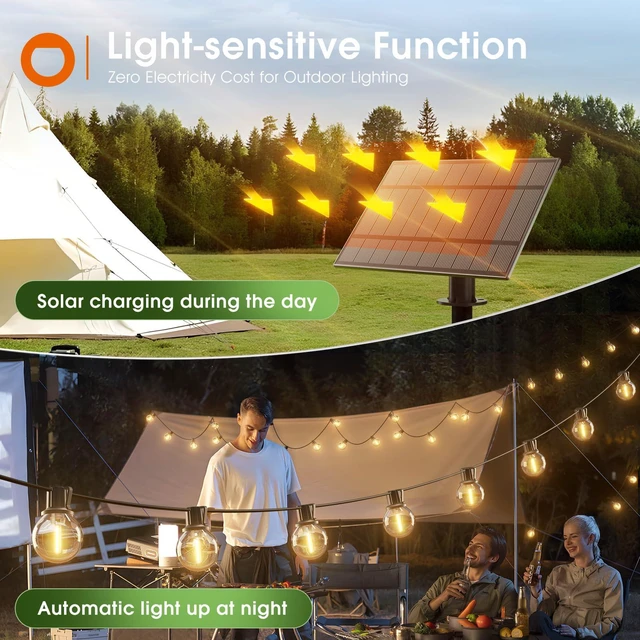 Alt view image 3 of 7 - 78FT(72+6) Solar String Lights with Remote, 38 LED G40 Bulbs Commercial Grade Solar Powered Outdoor Lights, Dimmable Waterproof Solar Lights Outdoor, for Outside Porch Backyard House