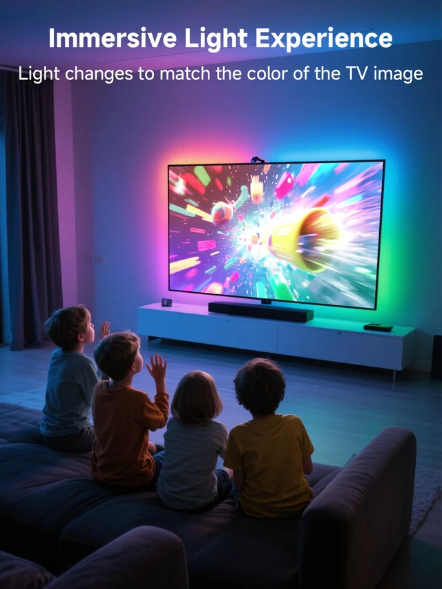 Alt view image 4 of 7 - LED TV Llights with Camera, 13.7FT TV Led Backlights that Change with for 45-65 in TV, Music Sync LED Strip Light with Smart App Control - RGB Color Changing Light Strip for Bedroom