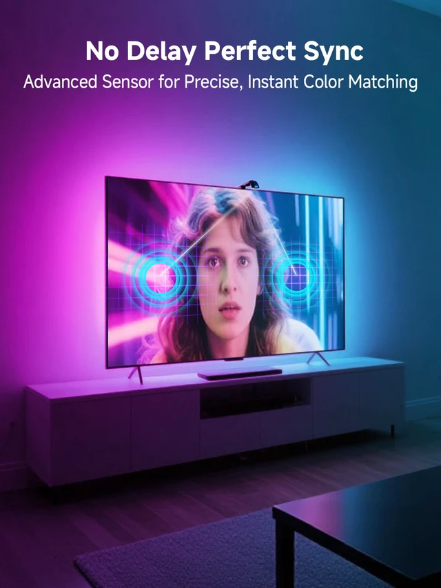 Alt view image 6 of 7 - LED TV Llights with Camera, 13.7FT TV Led Backlights that Change with for 45-65 in TV, Music Sync LED Strip Light with Smart App Control - RGB Color Changing Light Strip for Bedroom