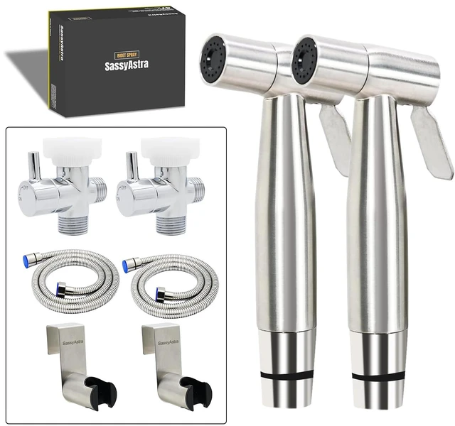 Main image of 2 Pack Handheld Toilet Bidet Sprayer, Stainless Steel Adjustable Pressure Bidet Attachment for Toilet, Leak-Free Hose, Brass 7/8" T-Valve, Easy Install, Fits Two-Piece Toilet
