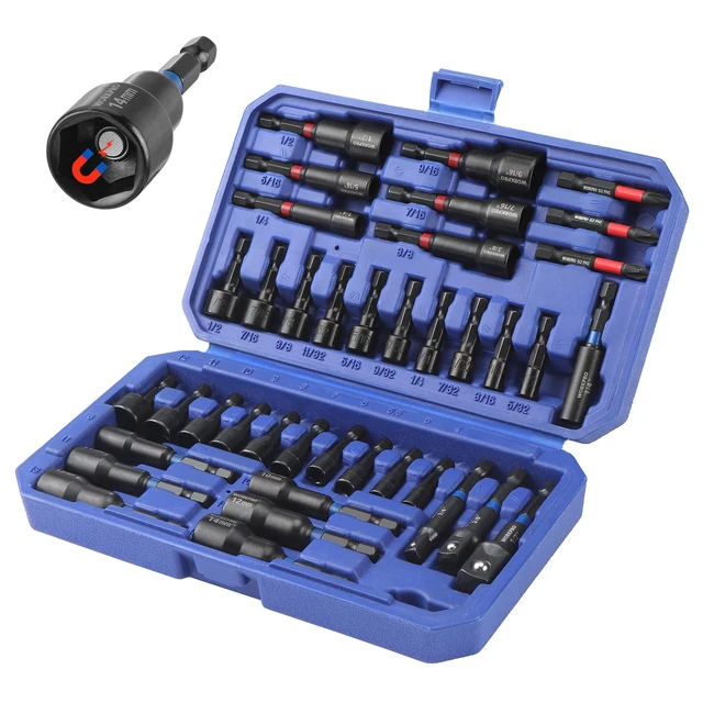 Main image of 39 PCS Magnetic Nut Driver Set, Impact Driver Bit 1/4" Hex Shank SAE & Metric Cr-V Steel Power Nut Drivers with Impact Socket Adapters, Screwdriver Bits, Bit Holder, Sturdy Tool Box