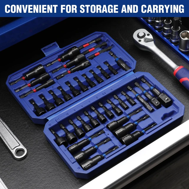 Alt view image 6 of 7 - 39 PCS Magnetic Nut Driver Set, Impact Driver Bit 1/4" Hex Shank SAE & Metric Cr-V Steel Power Nut Drivers with Impact Socket Adapters, Screwdriver Bits, Bit Holder, Sturdy Tool Box