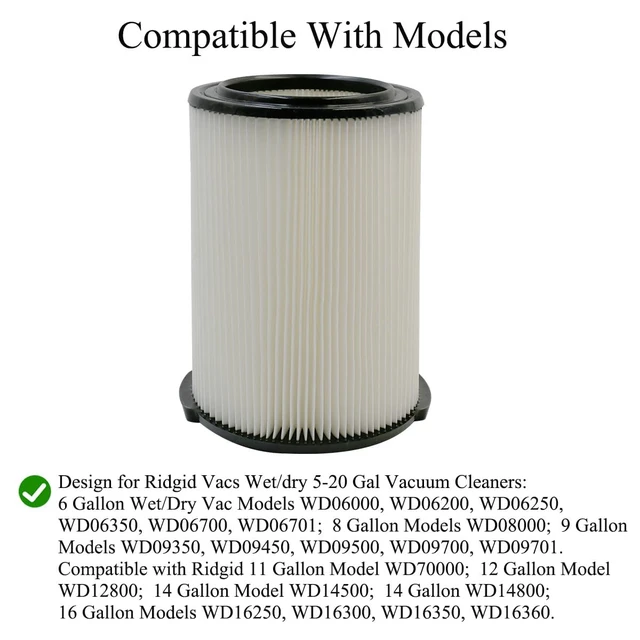 Alt view image 3 of 7 - VF4000 Replacement Filters for Ridgid Shop Vac 72947 Wet/Dry Vacs 2-Pack VF4000 Standard Filter for Ridgid 5-20 Gallon Vacuum, for Husky 6-9 Gallon Vacs with 4-Pack Foam Sleeves