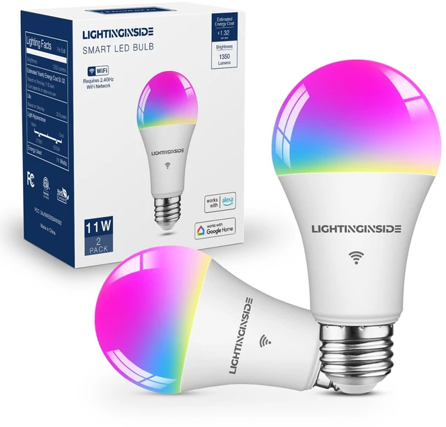 Main image of Smart Light Bulbs 100W Work with Alexa/Google Home, 2PCS 1350LM 11W, No Hub Required, Smart Bulb Work with SmartLife, A19 E26 RGBCW Color Changing Bulb, 2.4G WiFi & BLE, ETL Listed