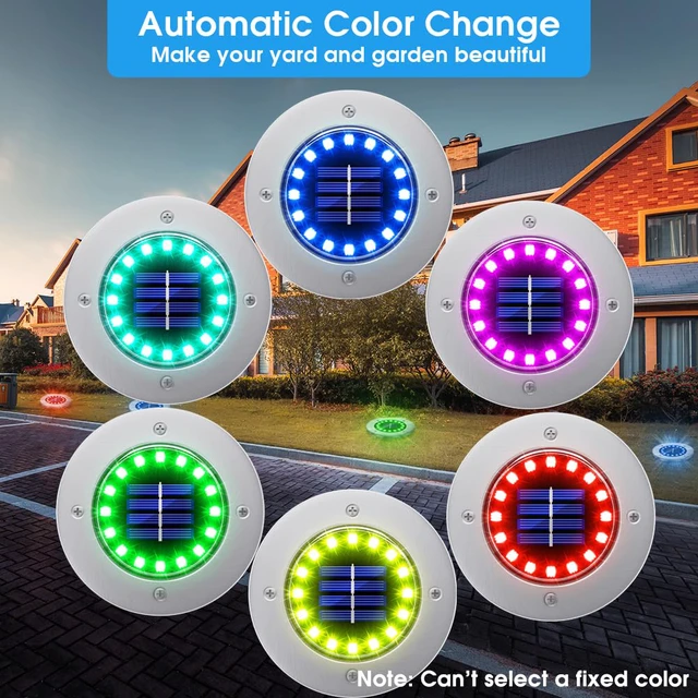 Alt view image 4 of 7 - Solar Ground Lights Outdoor with 16 LEDs Multi-Color 16 Pack IP65 Waterproof, Stainless Steel Shell, Wire-Free, Easy to Use for Outdoor Garden Yard Lawn Pathway Walkway