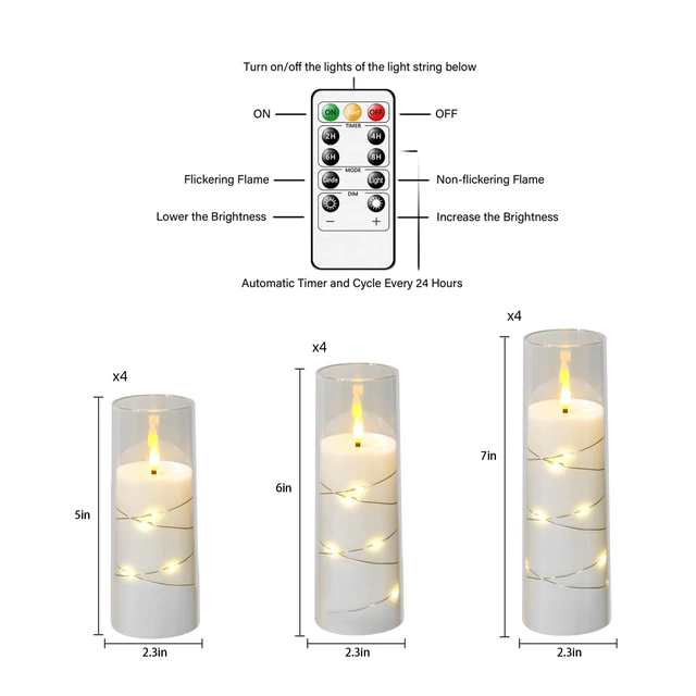 Alt view image 2 of 6 - Flameless Candles with Embedded Star String, 12 Pcs Battery Operated LED Pillar Candles with Remote and Timer, Suitable for Home Decor, Party, Christmas & Wedding (White)