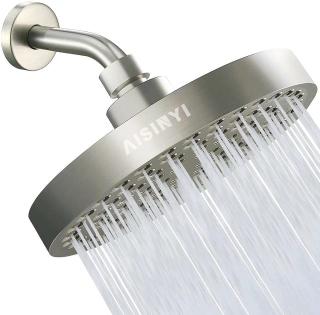 Main image of 6" High Pressure Rain Shower Head, Luxury Brushed Nickel Finish 6 Inch Fixed Bathroom Showerhead, Adjustable Replacement, 90 Anti-Clog Nozzles, Removable Restrictor, Tool-Free Easy Install