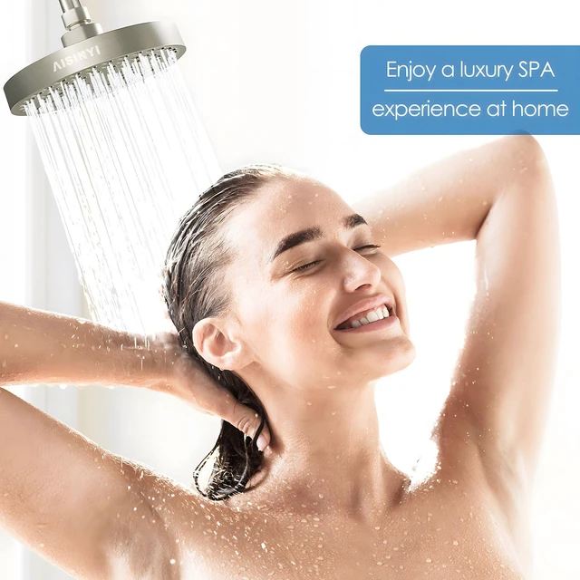 Alt view image 2 of 6 - 6" High Pressure Rain Shower Head, Luxury Brushed Nickel Finish 6 Inch Fixed Bathroom Showerhead, Adjustable Replacement, 90 Anti-Clog Nozzles, Removable Restrictor, Tool-Free Easy Install