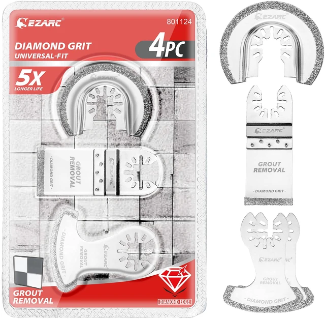 Main image of Diamond Oscillating Saw Blades Set for Grout, Mortar, 4-Pack Precise Flush Cuts, Segmented Swing Design, Flat Side for Corners, Up to 5x Life, Remove Grout, Mortar and Plaster