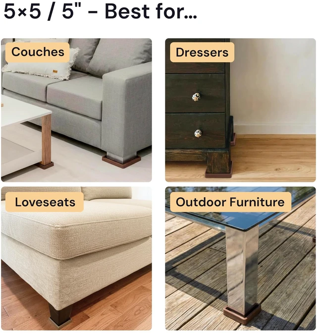 Alt view image 4 of 7 - Square Rubber Pads - 5x5 in Brown, 4 Pack Non-slip caster cups - anti-skid - Use for couches, beds & chairs on hardwood, tile & vinyl