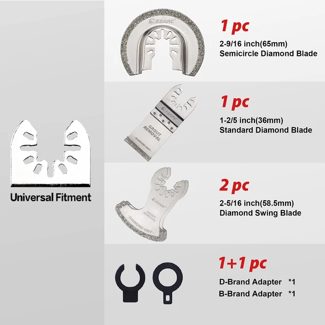Alt view image 2 of 7 - Diamond Oscillating Saw Blades Set for Grout, Mortar, 4-Pack Precise Flush Cuts, Segmented Swing Design, Flat Side for Corners, Up to 5x Life, Remove Grout, Mortar and Plaster