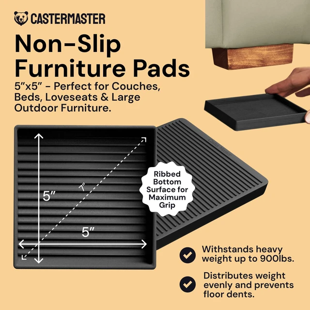 Alt view image 2 of 7 - Non-Slip Furniture Pads - 5x5 in Black, 4 Pack Heavy-duty rubber feet - noise-dampening, anti-skid - Use for furniture on hardwood floors
