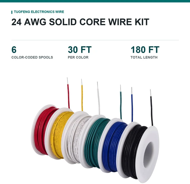 Alt view image 3 of 7 - 24 AWG Solid Core Wire Kit, Tinned Copper, 6 Colors, 30 ft Each