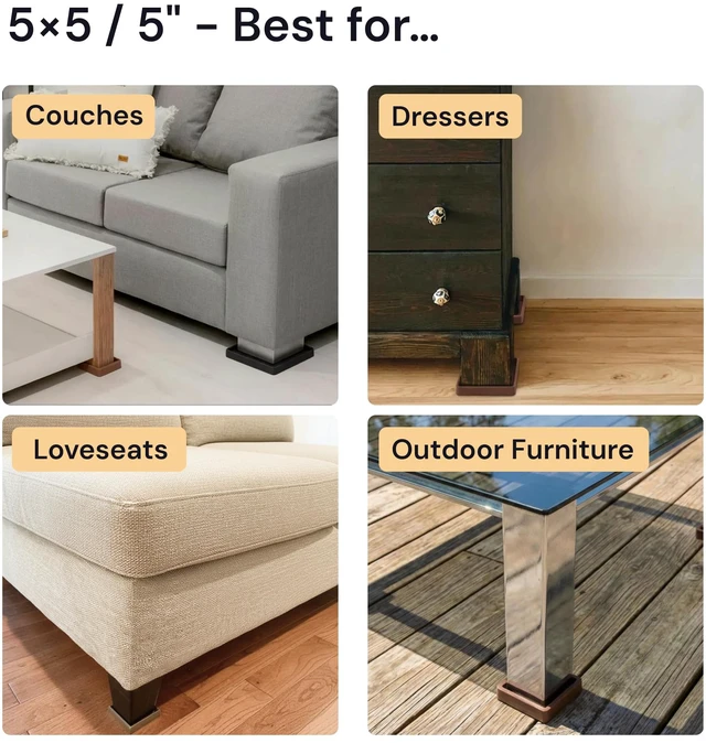 Alt view image 4 of 7 - Non-Slip Furniture Pads - 5x5 in Black, 4 Pack Heavy-duty rubber feet - noise-dampening, anti-skid - Use for furniture on hardwood floors