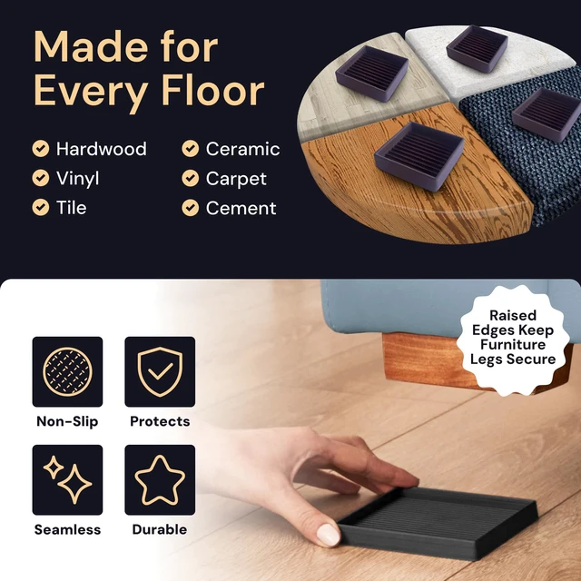 Alt view image 6 of 7 - Non-Slip Furniture Pads - 5x5 in Black, 4 Pack Heavy-duty rubber feet - noise-dampening, anti-skid - Use for furniture on hardwood floors