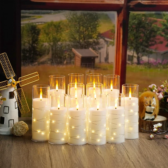 Alt view image 6 of 6 - Flameless Candles with Embedded Star String, 12 Pcs Battery Operated LED Pillar Candles with Remote and Timer, Suitable for Home Decor, Party, Christmas & Wedding (White)