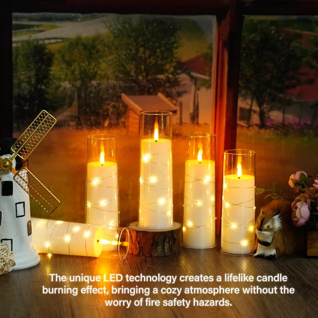 Alt view image 5 of 6 - Flameless Candles with Embedded Star String, 12 Pcs Battery Operated LED Pillar Candles with Remote and Timer, Suitable for Home Decor, Party, Christmas & Wedding (White)