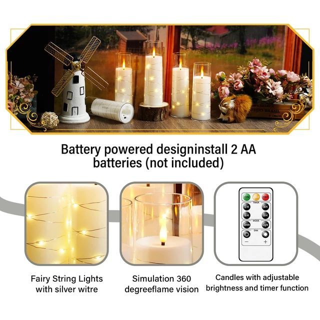 Alt view image 3 of 6 - Flameless Candles with Embedded Star String, 12 Pcs Battery Operated LED Pillar Candles with Remote and Timer, Suitable for Home Decor, Party, Christmas & Wedding (White)