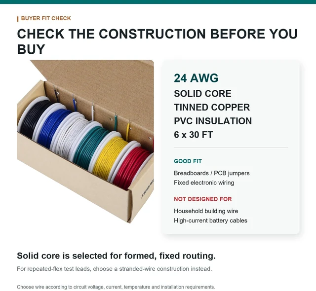 Alt view image 7 of 7 - 24 AWG Solid Core Wire Kit, Tinned Copper, 6 Colors, 30 ft Each