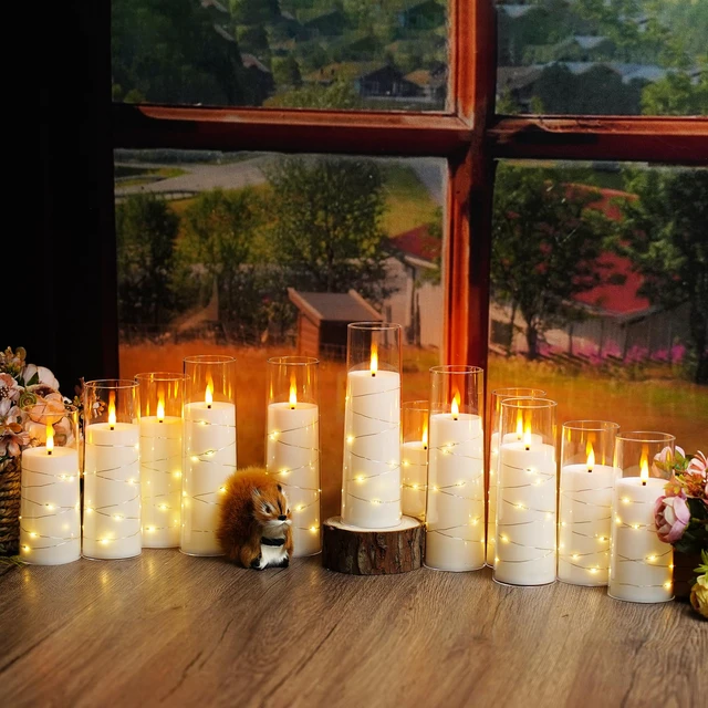 Alt view image 4 of 6 - Flameless Candles with Embedded Star String, 12 Pcs Battery Operated LED Pillar Candles with Remote and Timer, Suitable for Home Decor, Party, Christmas & Wedding (White)