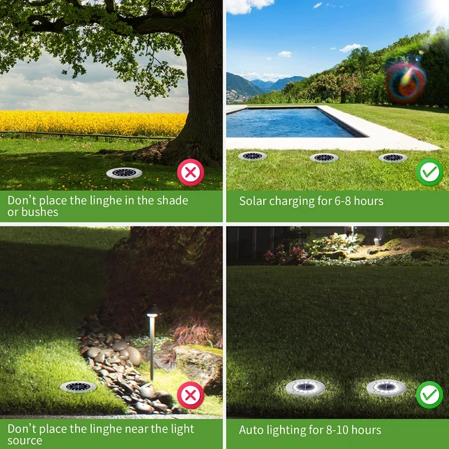 Alt view image 7 of 7 - Solar Ground Lights Outdoor with 16 LEDs Multi-Color 16 Pack IP65 Waterproof, Stainless Steel Shell, Wire-Free, Easy to Use for Outdoor Garden Yard Lawn Pathway Walkway