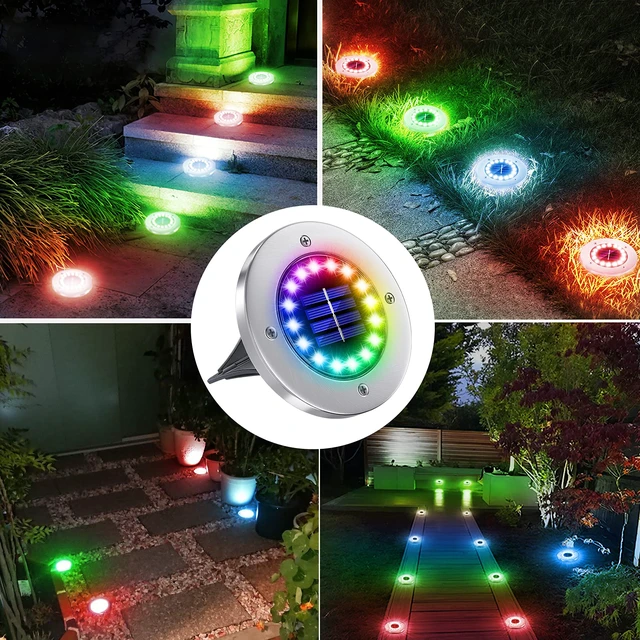 Alt view image 6 of 7 - Solar Ground Lights Outdoor with 16 LEDs Multi-Color 16 Pack IP65 Waterproof, Stainless Steel Shell, Wire-Free, Easy to Use for Outdoor Garden Yard Lawn Pathway Walkway