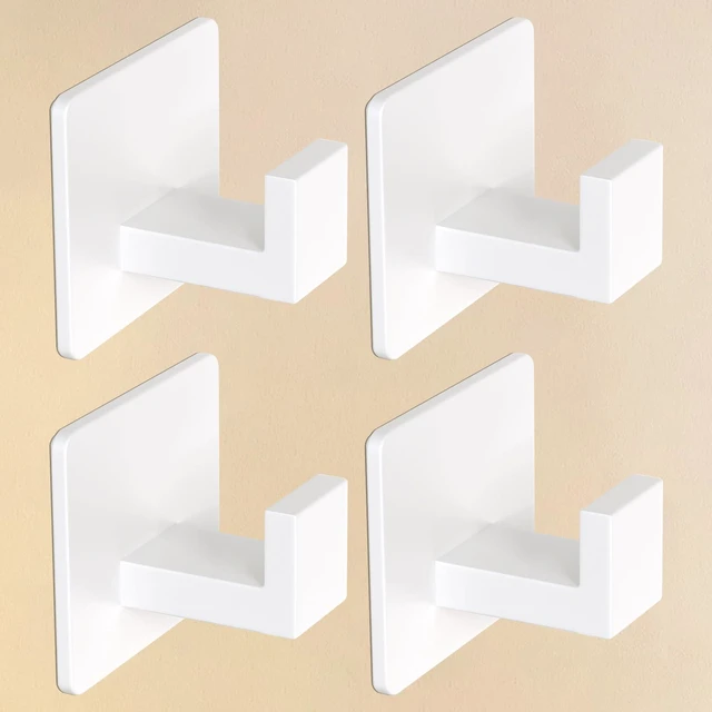 Main image of Wall Towel Hooks, Heavy Duty Sticky Holder Waterproof Towel Hooks for Hanging Coat, Clothes, Closet Hook Wall Mount for Kitchen (White, 4 Pack)