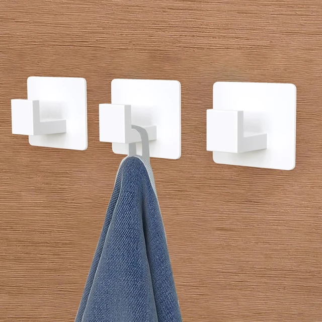 Alt view image 2 of 7 - Wall Towel Hooks, Heavy Duty Sticky Holder Waterproof Towel Hooks for Hanging Coat, Clothes, Closet Hook Wall Mount for Kitchen (White, 4 Pack)