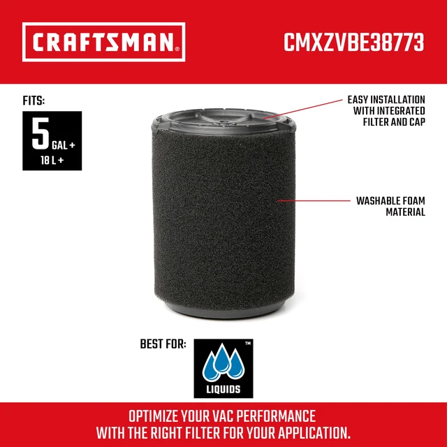 Alt view image 2 of 7 - CMXZVBE38773 Genuine 5-20 Gal. Wet Application Wet Dry Vac Filter Fits Most 5 to 20 Gallon Shop Vacuums, Easy Installation, Designed for High-Volume Liquid Pick-ups