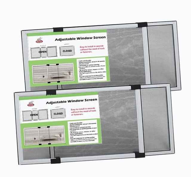 Main image of Adjustable Sliding Window Screen, 2 Ways Aluminum Frame Expandable Window Screen (15.74 ''h x21-40''w)or Convert to Vertical (21.65"h x 15-28"w), B