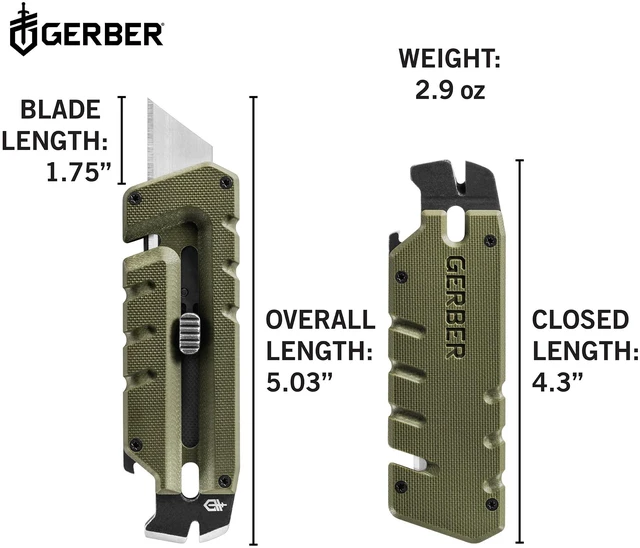 Alt view image 2 of 7 - Prybrid EDC Pocket Knife Multitool 8-in-1 Box Cutter, Green G10 Retractable box cutter blade, pry bar, G10 handle, pocket clip, everyday carry, compact multitool, durable EDC knife