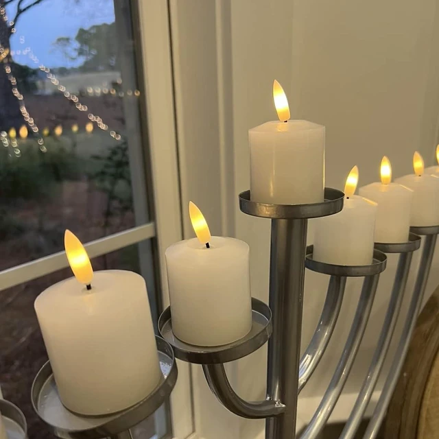 Alt view image 6 of 7 - Wax Votive Flameless Candles Battery Operated with Timer White Battery Include, Pillar LED Fake candles,Realistic 3D Flame, Christmas Wedding Party Holiday Home Decor, 2 x 3.2 In, 6 Pack