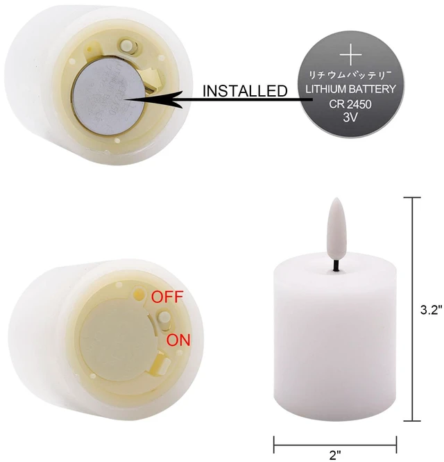 Alt view image 7 of 7 - Wax Votive Flameless Candles Battery Operated with Timer White Battery Include, Pillar LED Fake candles,Realistic 3D Flame, Christmas Wedding Party Holiday Home Decor, 2 x 3.2 In, 6 Pack