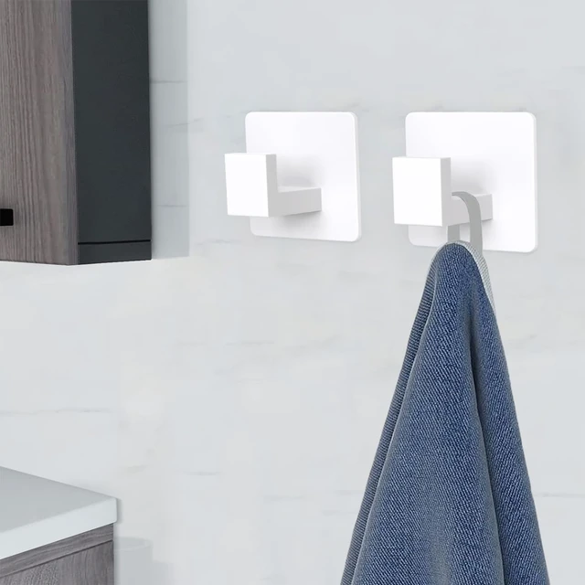 Alt view image 6 of 7 - Wall Towel Hooks, Heavy Duty Sticky Holder Waterproof Towel Hooks for Hanging Coat, Clothes, Closet Hook Wall Mount for Kitchen (White, 4 Pack)
