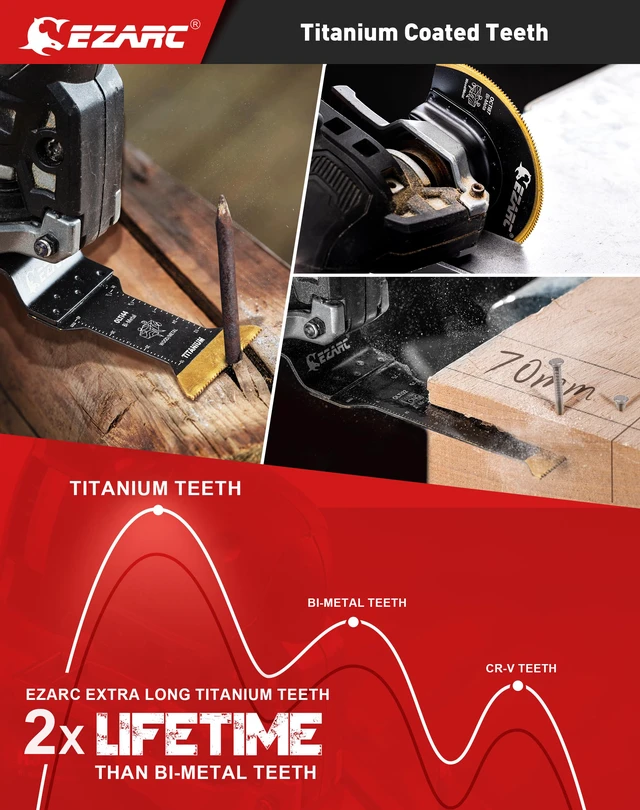 Alt view image 2 of 7 - 7PCS Oscillating Saw Blades, Titanium Multitool Blades for Wood Metal, Multitool Blades Kits with Arc Edge Japanese Teeth Fit Dewalt Milwaukee Bosch