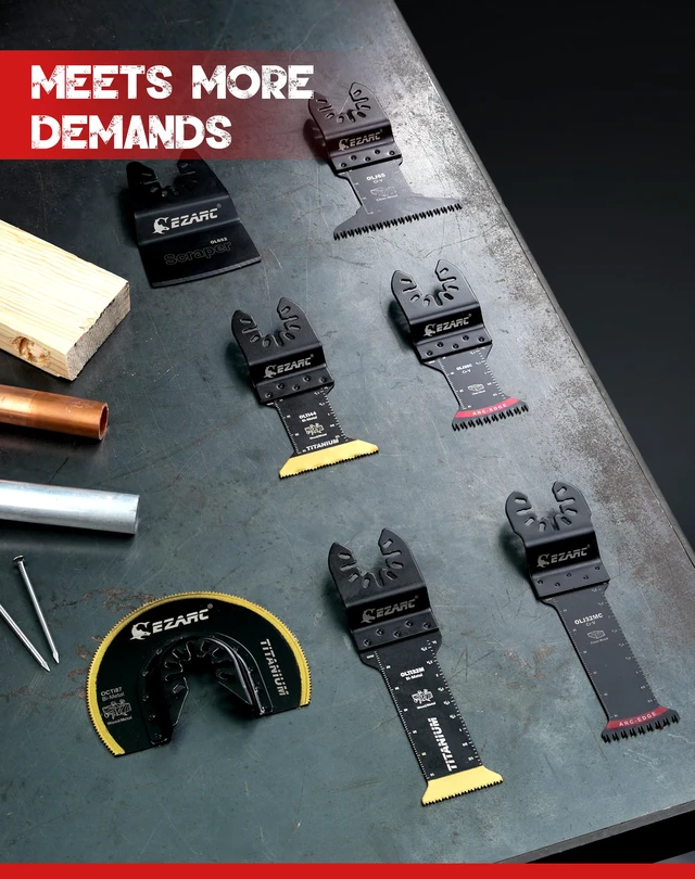 Alt view image 5 of 7 - 7PCS Oscillating Saw Blades, Titanium Multitool Blades for Wood Metal, Multitool Blades Kits with Arc Edge Japanese Teeth Fit Dewalt Milwaukee Bosch