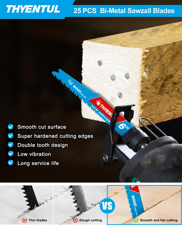 Alt view image 3 of 7 - 25 Pack 6in 6/12TPI Stud and Nail-Embedded Sawzall Blades,Bi-Metal Demolition Reciprocating Saw Blade for Nail-Embedded Wood Cutting,Garden Pruning,Small Branch Pruning,Wood Window Door Demolition