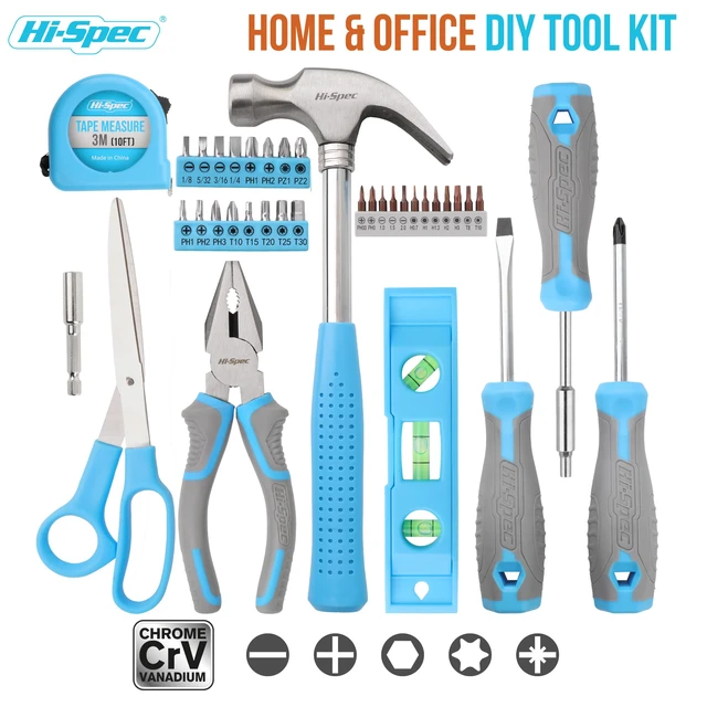 Alt view image 2 of 7 - Household Starter Tool Set with Carry Toolbox for Dorms, Blue 38pc, socket and wrench coverage, roadside fixes, organized box, garage maintenance help, bike and vehicle tasks, quick setup