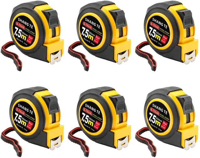 Main image of 6 Pack Steel Measuring Tape, Tape Measure 25 ft, Measuring Tape Retractable, 25-Foot Basics Self-Locking Measurement Self Lock Auto Rule Imperial/Metric Tape Measure for Body