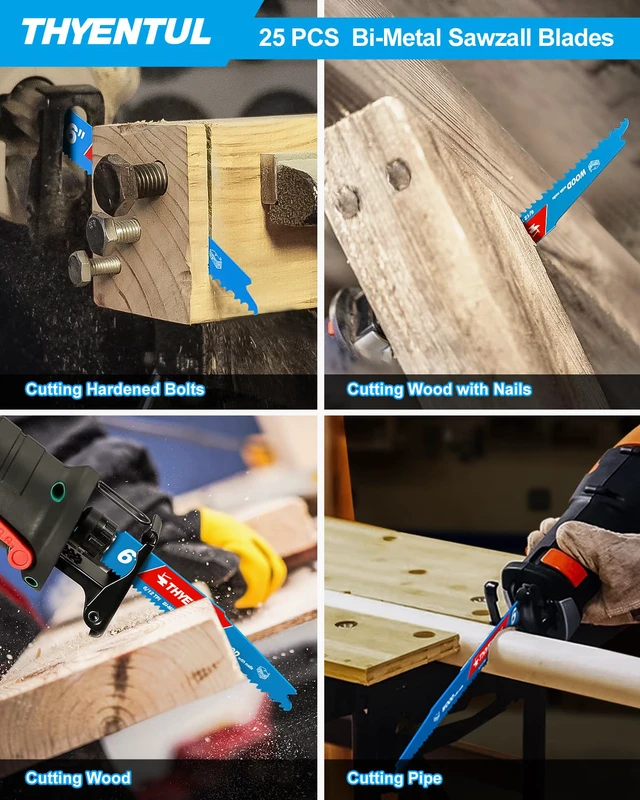 Alt view image 4 of 7 - 25 Pack 6in 6/12TPI Stud and Nail-Embedded Sawzall Blades,Bi-Metal Demolition Reciprocating Saw Blade for Nail-Embedded Wood Cutting,Garden Pruning,Small Branch Pruning,Wood Window Door Demolition