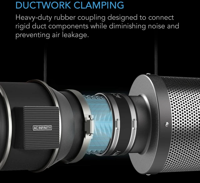 Alt view image 2 of 6 - Noise Reduction Clamp 6-Inch, Duct Coupler with Stainless Steel Clamps, Flexible Rubber Coupling for Inline Fans and Carbon Filters in Growing and HVAC (Pack of 2)