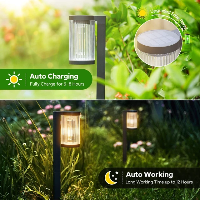 Alt view image 6 of 7 - Solar Pathway Lights Outdoor, 4 Pack Upgraded Outdoor Solar Lights for Outside Super Bright Up to 15Hrs, IP65 Waterproof Solar Garden Lights for Yard Path Walkway Decor Landscape Lighting