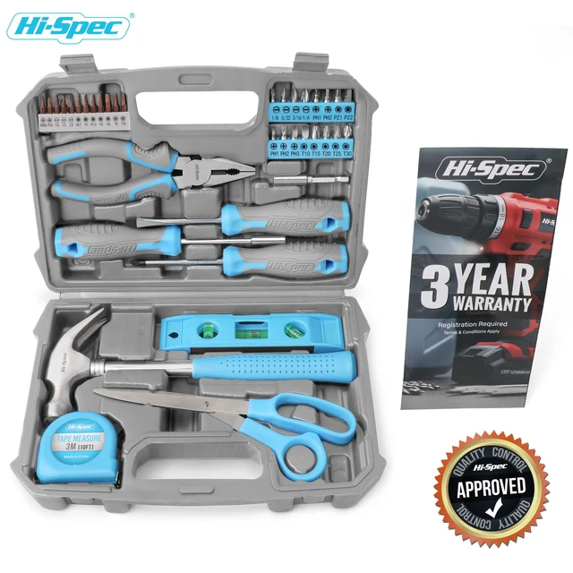 Alt view image 7 of 7 - Household Starter Tool Set with Carry Toolbox for Dorms, Blue 38pc, socket and wrench coverage, roadside fixes, organized box, garage maintenance help, bike and vehicle tasks, quick setup