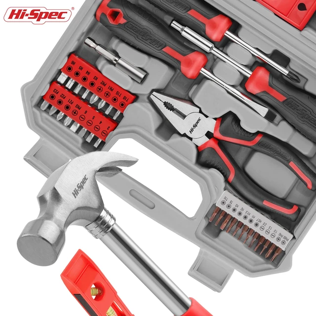 Alt view image 6 of 7 - Household Starter Tool Kit with Compact Carry Toolbox, Red 38pc, everyday fixes made easier, organized portable storage, beginner-friendly selection, apartment and office tasks, tidy