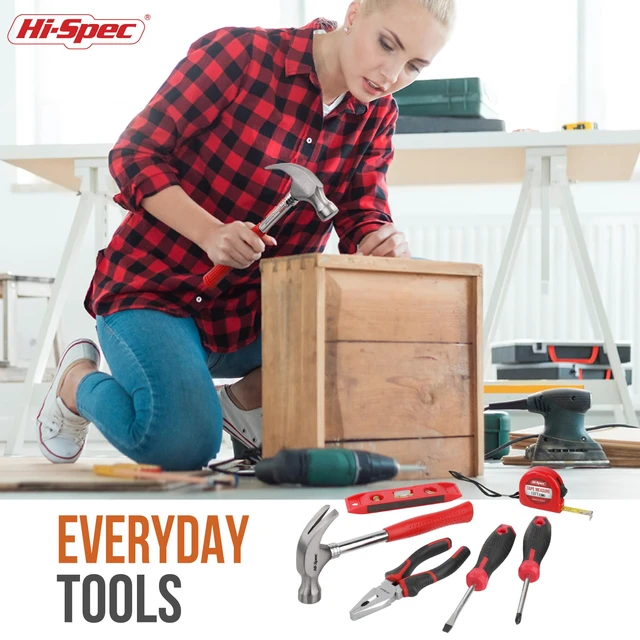 Alt view image 5 of 7 - Household Starter Tool Kit with Compact Carry Toolbox, Red 38pc, everyday fixes made easier, organized portable storage, beginner-friendly selection, apartment and office tasks, tidy