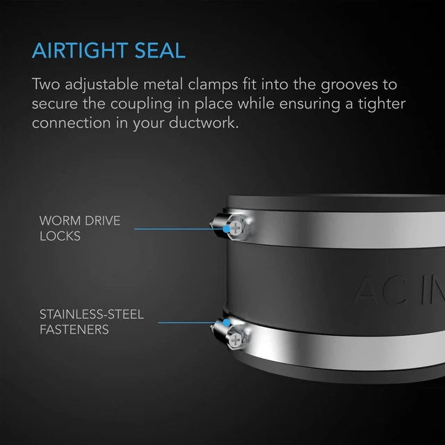 Alt view image 3 of 6 - Noise Reduction Clamp 6-Inch, Duct Coupler with Stainless Steel Clamps, Flexible Rubber Coupling for Inline Fans and Carbon Filters in Growing and HVAC (Pack of 2)