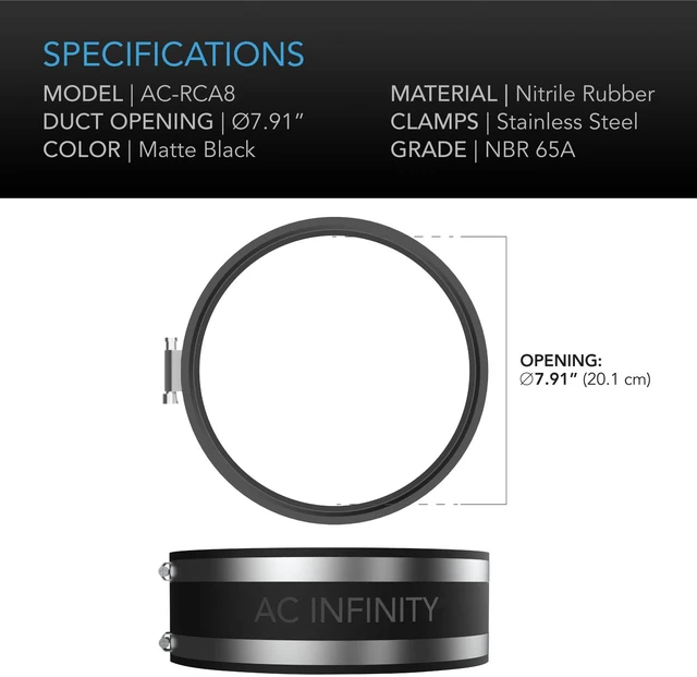 Alt view image 5 of 6 - Noise Reduction Clamp 8-Inch, Duct Coupler with Stainless Steel Clamps, Flexible Rubber Coupling for Inline Fans and Carbon Filters in Growing and HVAC (Pack of 2)